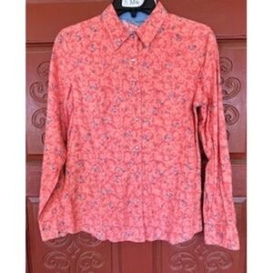 Retro Wrangler Blues Western Shirt Snaps Coral‎ Boots Rodeo Long Sleeve Size S